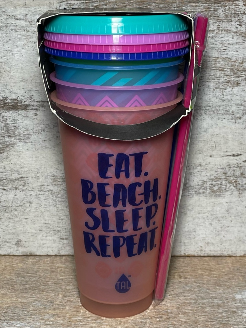 Set 4 Pack Tal Color Changing Reusable WORDS Tumblers, Straws & Lids 24oz New